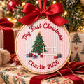 Personalized Baby's First Christmas Tree Crib Gifts Custom Name 2026 Embroidered Ornament — Christmas ornament