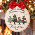 Personalized Our First Christmas Family of Four Christmas Trees Custom Names Year Embroidered Ornament — Christmas ornament