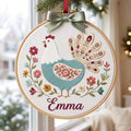 Personalized Folk Art Hen Floral Fan Tail Christmas Embroidered Ornament — Christmas ornament