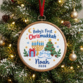 Personalized Baby's First Chrismukkah Menorah Christmas Tree Baby Booties Name Year Embroidered Ornament — Christmas ornament