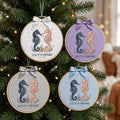 Personalized Couple Seahorse Moon Stars EST Year Christmas Embroidered Ornament — Christmas ornament