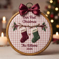 Personalized Our First Christmas Couple Stockings Branch Holly Family Name Year Embroidered Ornament — Christmas ornament