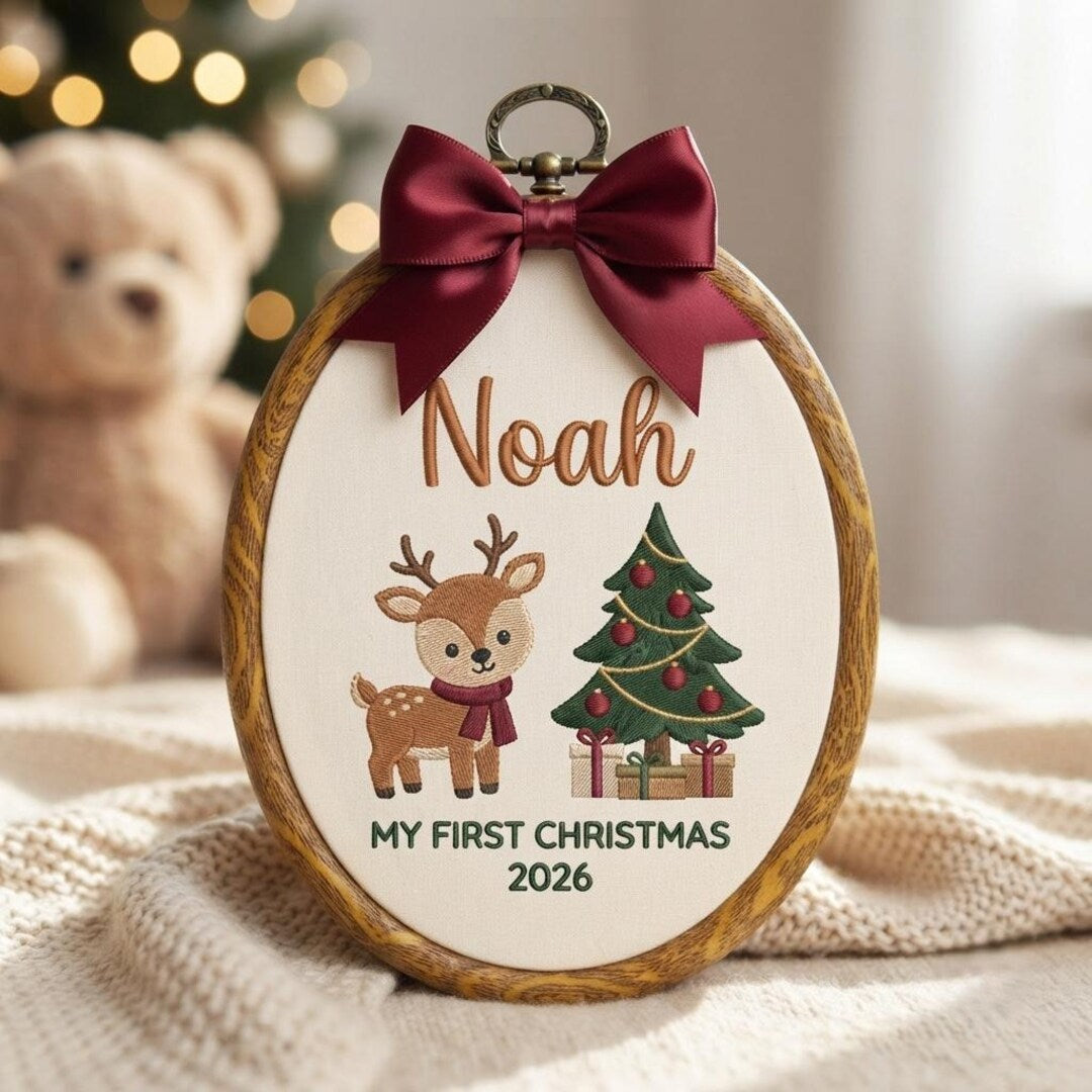 Personalized Baby My First Christmas Reindeer Scarf Christmas Tree Gifts 2026 Embroidered Ornament — Christmas ornament