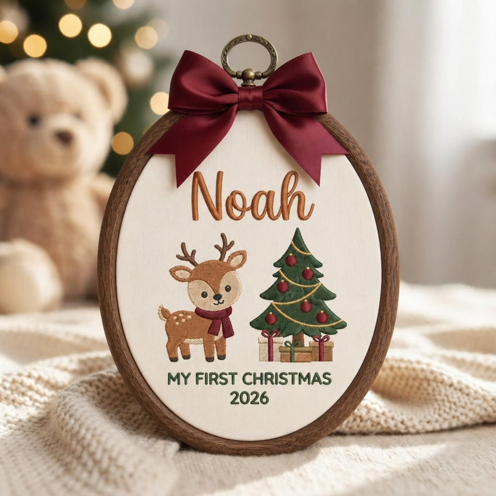 Personalized Baby My First Christmas Reindeer Scarf Christmas Tree Gifts 2026 Embroidered Ornament