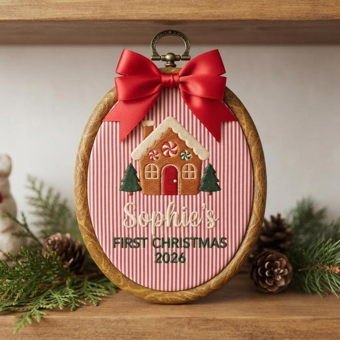 Personalized Baby First Christmas Gingerbread House Embroidered Ornament
