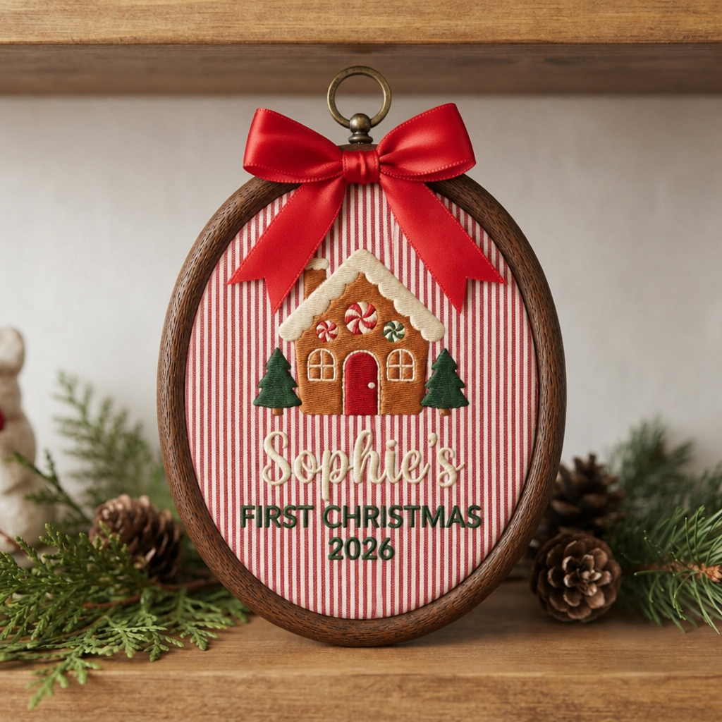 Personalized Baby First Christmas Gingerbread House Embroidered Ornament