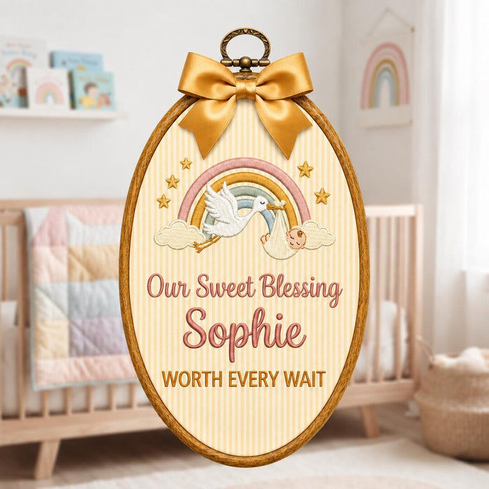 Personalized Baby Name Stork Rainbow Our Sweet Blessing Worth Every Wait Embroidered Ornament