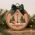 Personalized Woodland Fox Deer Family Name Sign Christmas Hoop Embroidered Ornament — Christmas ornament