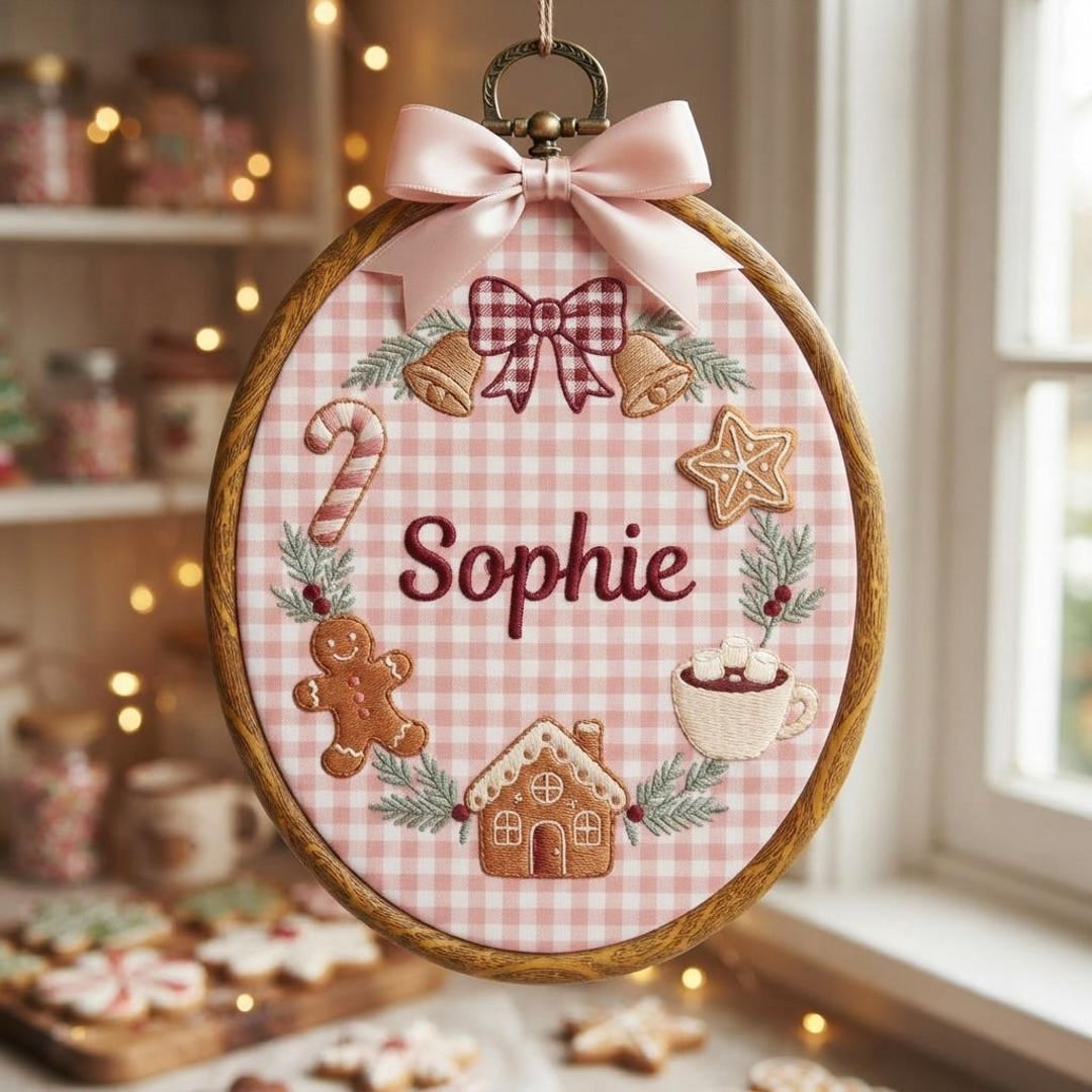 Personalized Gingerbread Christmas Hoop Name Ornament Embroidered Ornament — Christmas ornament