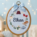 Personalized Name Winter Snowman Sled Ice Skates Mittens Beanie Wreath Embroidered Ornament — Christmas ornament