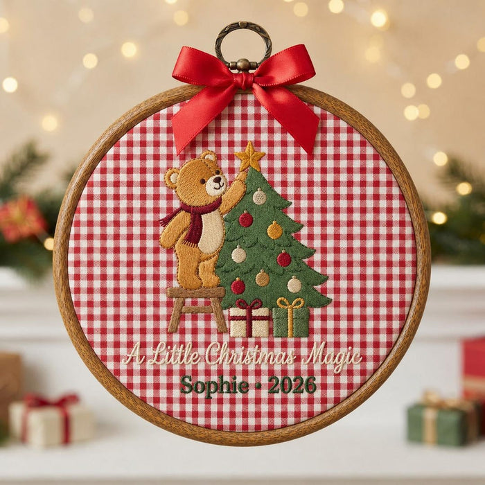 Personalized Teddy Bear Decorating Christmas Tree A Little Christmas Magic Name Year Embroidered Ornament