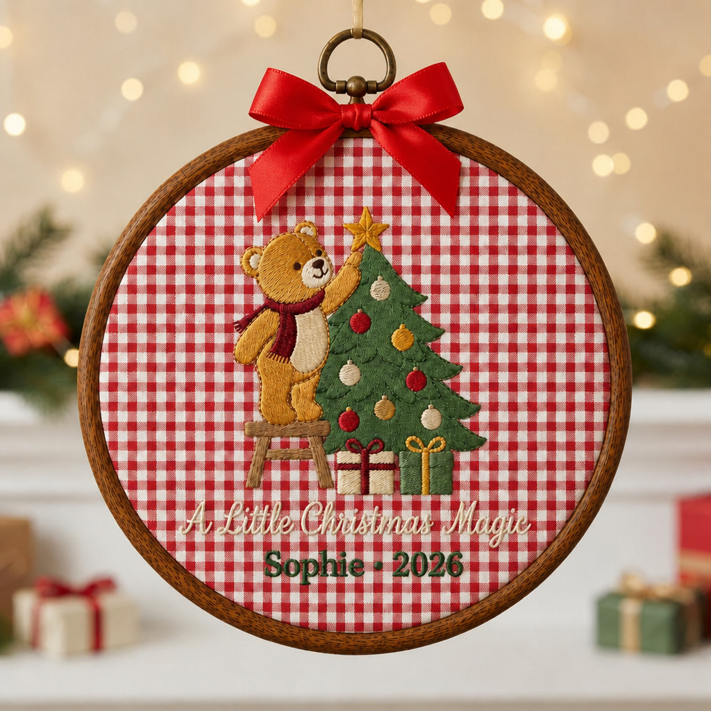 Personalized Teddy Bear Decorating Christmas Tree A Little Christmas Magic Name Year Embroidered Ornament