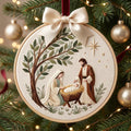 KOR292046 - Nativity Scene Holy Family Mary Joseph Baby Jesus Christmas Embroidered Ornament — Christmas ornament