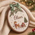 KOR292192 - Personalized Christmas Reindeer Sleigh Gifts Pine Garland Snowflakes Embroidered Ornament — Christmas ornament