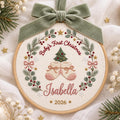 Personalized Baby's First Christmas Booties Pine Wreath Bows Stars Custom Name Year Embroidered Ornament — Christmas ornament