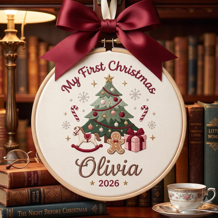 Personalized My First Christmas Tree Rocking Horse Gingerbread Man Candy Cane Gift Custom Name Year Embroidered Ornament Embroidered Ornamen Embroidered Ornament