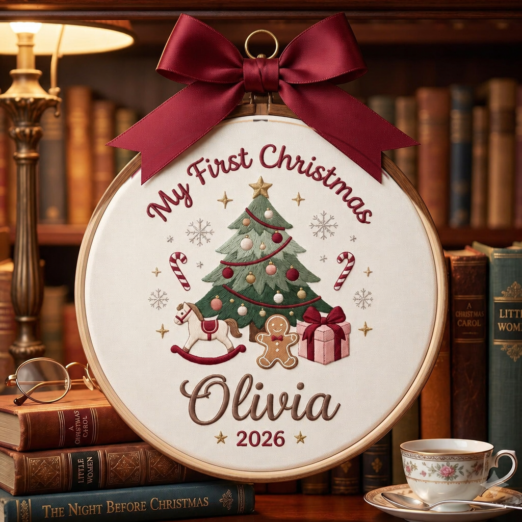 Personalized My First Christmas Tree Rocking Horse Gingerbread Man Candy Cane Gift Custom Name Year Embroidered Ornament