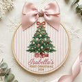 Personalized Baby First Christmas Tree Gifts Bow Pink Stripe Hoop Custom Name Year Embroidered Ornament — Christmas ornament