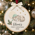 Personalized Cat First Christmas Sleeping Kitten Santa Hat Moon Stars Custom Name Year Embroidered Ornament — Christmas ornament