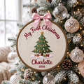 Personalized My First Christmas Tree Gifts Snow Custom Name Year Embroidered Ornament