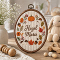 Personalized Fall Baby Name Pumpkin Autumn Leaves Mushroom Acorn Wreath Embroidered Ornament — Christmas ornament