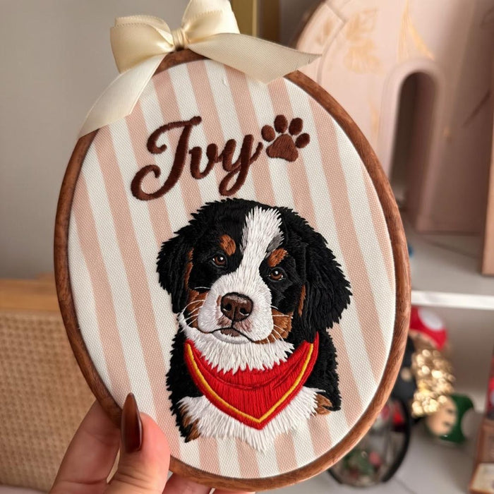 Personalized Custom Pet Portrait Bernese Mountain Dog Bandana Embroidered Ornament
