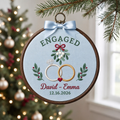 Personalized Engaged Christmas Mistletoe Interlocked Rings Holly Embroidered Ornament