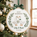 Personalized Just Married Couple Geese Wedding Christmas Embroidered Ornament — Christmas ornament