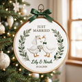 Personalized Just Married Couple Geese Wedding Christmas Embroidered Ornament
