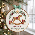 Personalized Baby First Christmas Rocking Horse Gifts Holly Star Embroidered Ornament