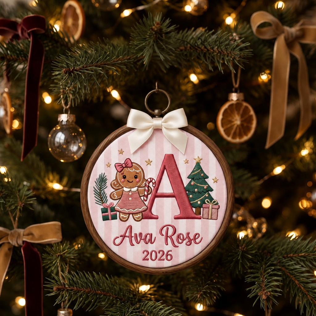 Personalized Gingerbread Girl Initial Christmas Tree Gifts Stars Embroidered Ornament