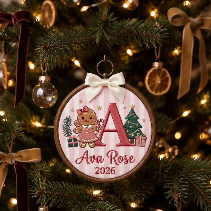 Personalized Gingerbread Girl Initial Christmas Tree Gifts Stars Embroidered Ornament
