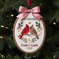Personalized Couple Cardinals Holly Poinsettia Branch Custom Names Year Christmas Embroidered Ornament — Christmas ornament