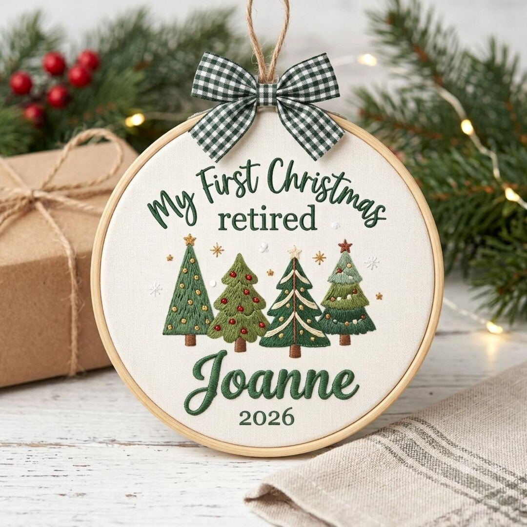 Personalized My First Christmas Retired Four Trees Name Year Embroidered Ornament — Christmas ornament