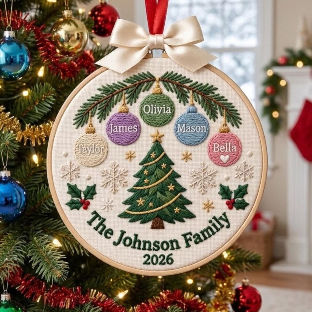 Personalized Family Christmas Tree Ornament Balls Custom Names 2026 Embroidered Ornament — Christmas ornament