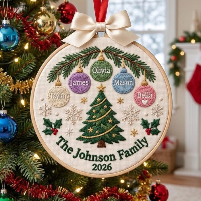 Personalized Family Christmas Tree Ornament Balls Custom Names 2026 Embroidered Ornament
