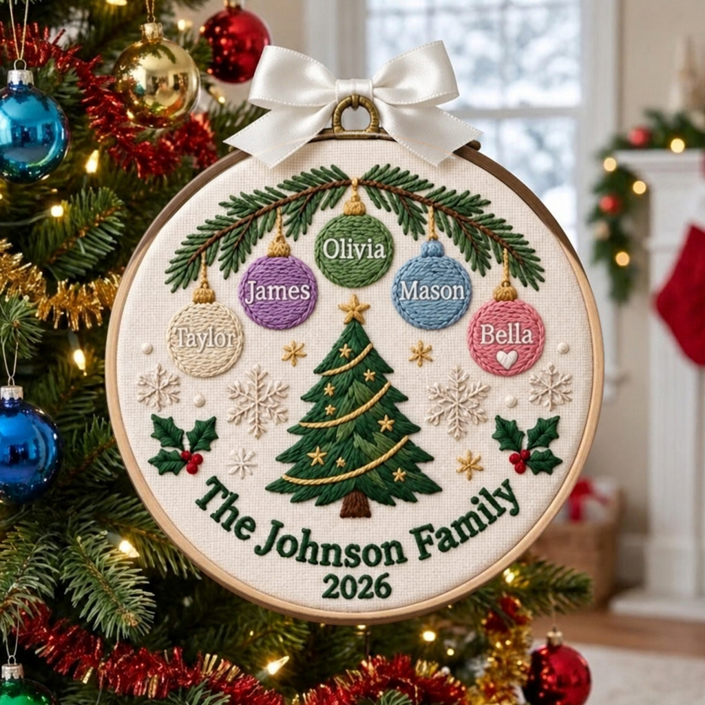 Personalized Family Christmas Tree Ornament Balls Custom Names 2026 Embroidered Ornament