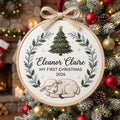 Personalized Baby First Christmas Sleeping Lamb Wreath Tree Custom Name 2026 Embroidered Ornament — Christmas ornament