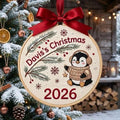 Personalized Penguin Cozy Sweater Pine Branch Christmas 2026 Custom Name Embroidered Ornament — Christmas ornament