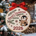 Personalized Penguin Cozy Sweater Pine Branch Christmas 2026 Custom Name Embroidered Ornament