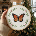 Personalized Monarch Butterfly Floral Wreath Custom Name Christmas Embroidered Ornament — Christmas ornament