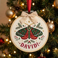 Personalized Christmas Moth Holly Berry Botanical Custom Name Embroidered Ornament — Christmas ornament