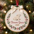 Personalized Lamb Floral Wreath Christmas Name Year Embroidered Ornament — Christmas ornament
