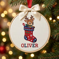 Personalized Baby Reindeer Christmas Stocking Holly Snowflake Custom Name Embroidered Ornament — Christmas ornament