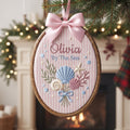 Personalized Seashell Bouquet Starfish Coral Coquette Bow By The Sea Custom Name Christmas Embroidered Ornament — Christmas ornament