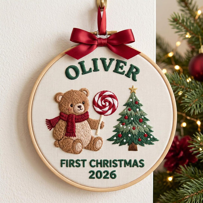 Personalized Baby First Christmas Teddy Bear Lollipop Christmas Tree Embroidered Ornament