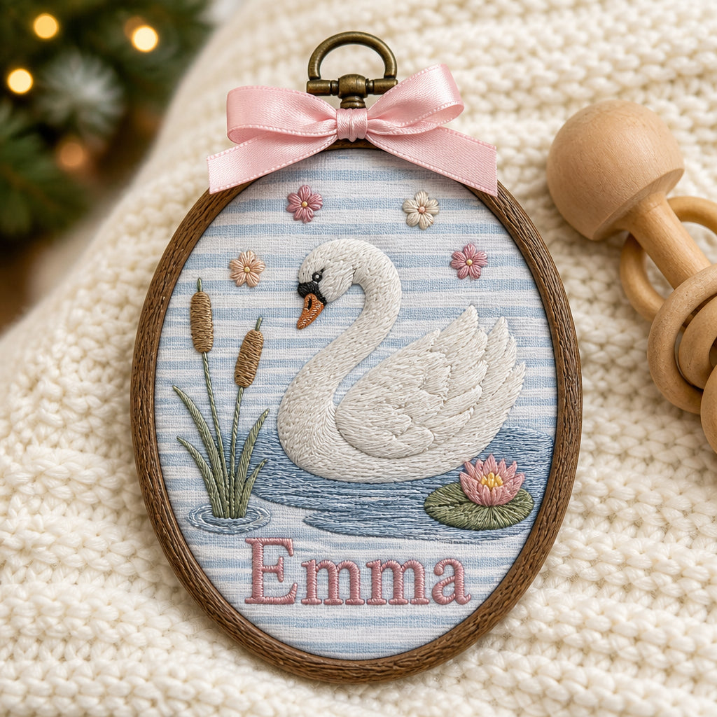 Personalized Baby Animal Nursery Scene Oval Hoop Gift Embroidered Christmas Ornament — Christmas ornament