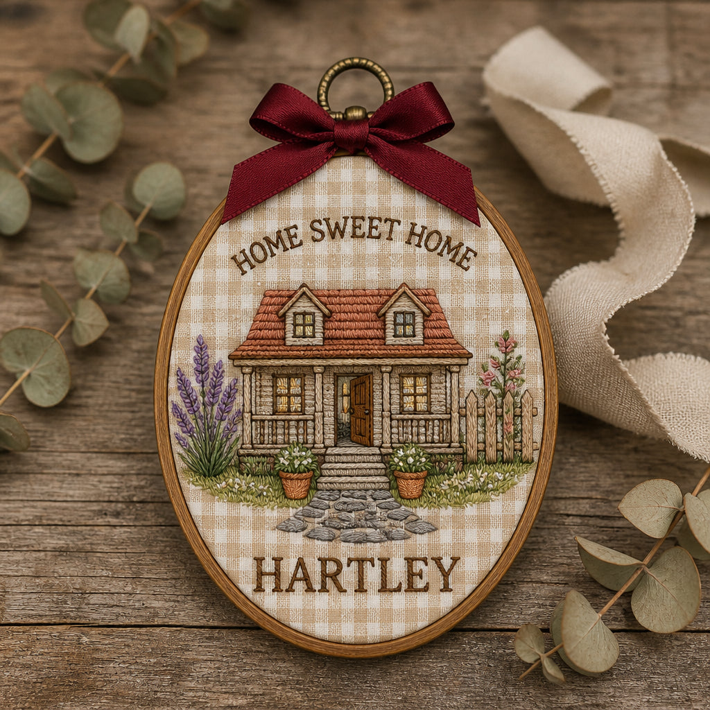 Personalized Cottage Home Portrait Custom Family Embroidered Christmas Ornament — Christmas ornament