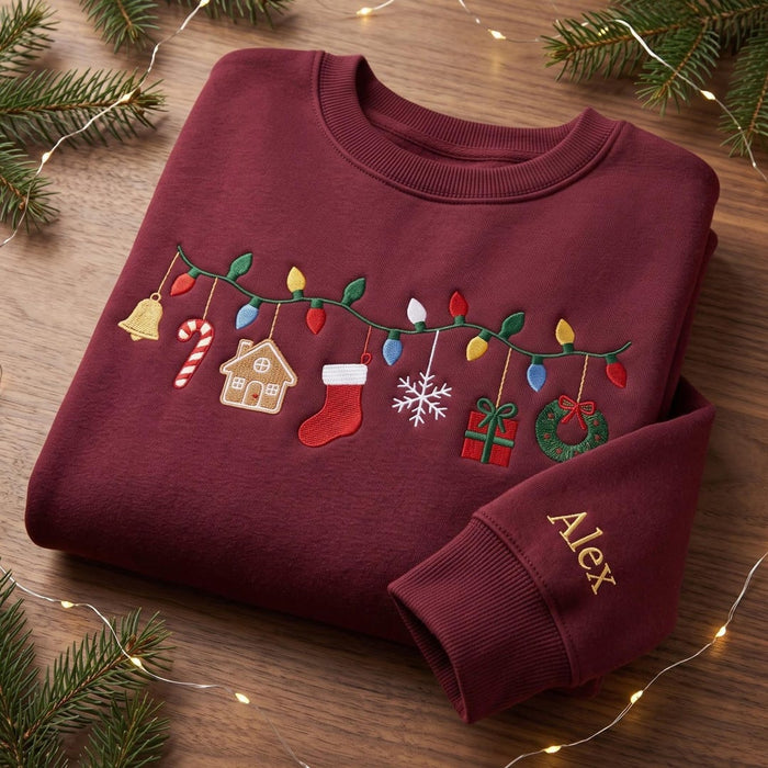 Personalized Christmas Hanging Lights Bell Candy Cane Gingerbread House Stocking Wreath Custom Name Embroidered Ornament