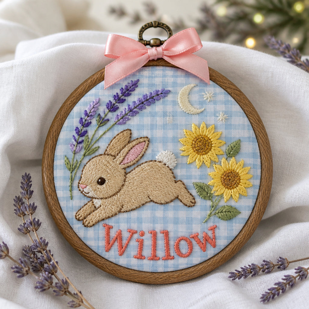 Personalized Baby Rabbit Wildflower Meadow Hoop Gift Embroidered Christmas Ornament — Christmas ornament